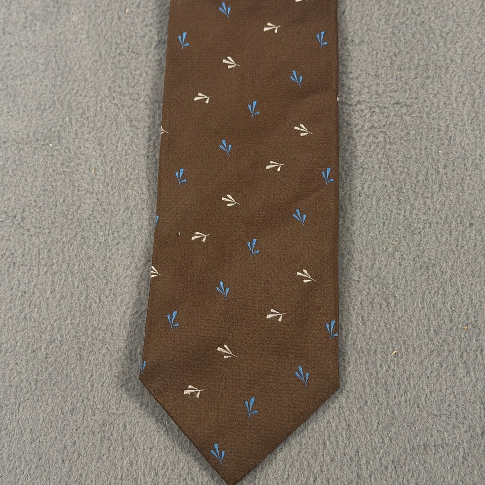 Krizia‎ Uomo Brown Silk Tie Blue White Pattern Made in Italy Mens Necktie